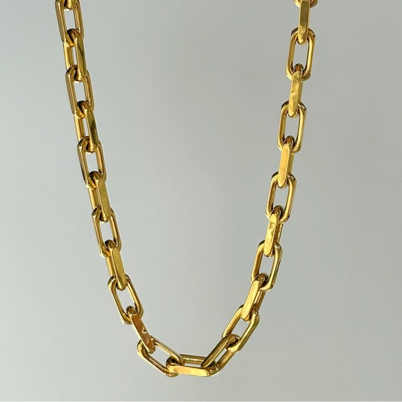 18K Gold Plated Diamond Cut Chain Necklace*Statement Jewelry*Waterproof Chunky - Picture 2 of 7